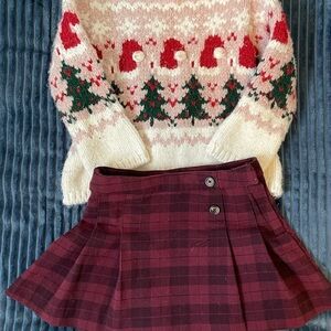 Zara Festive Sweater and Skirt Set - Red, Green, Cream
